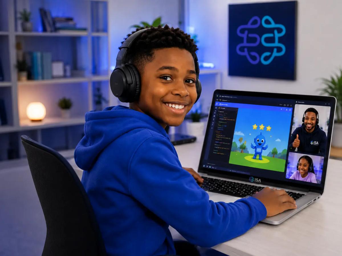 Child taking part in a free trial live online coding class in the UK