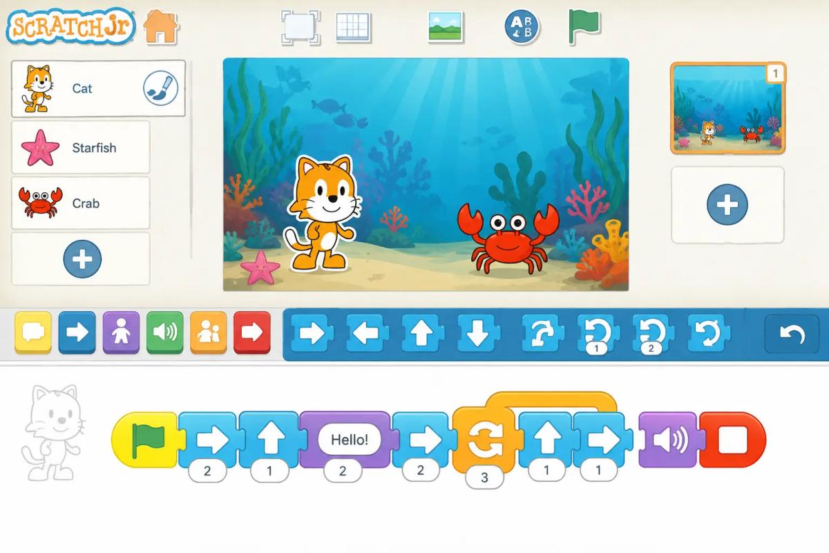 Example of block-based coding blocks used to teach kids age 7.