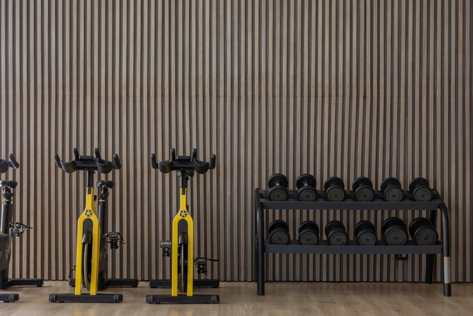 Fitness center, weights and bikes