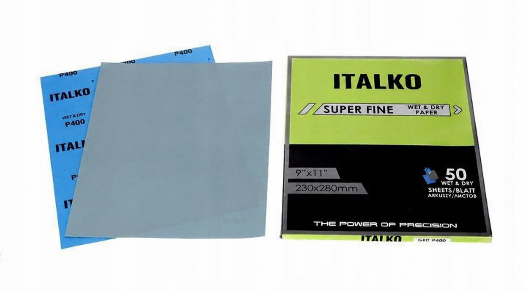 ITALKO Wet & Dry Silicon Carbide Sandpaper Sheets 230 × 280mm – 50 Pack, 230 mm x 280 mm, P400 thumbnail 1