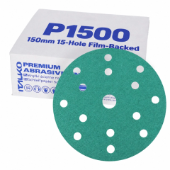 ITALKO Green 150mm 15-Hole Hook-and-Loop Film Sanding Discs – 50 Pack, 150mm, P1500 · Green thumbnail 1