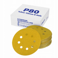ITALKO Yellow 125mm 8-Hole Hook-and-Loop Sanding Discs – 50 Pack, P80 · Yellow thumbnail 1