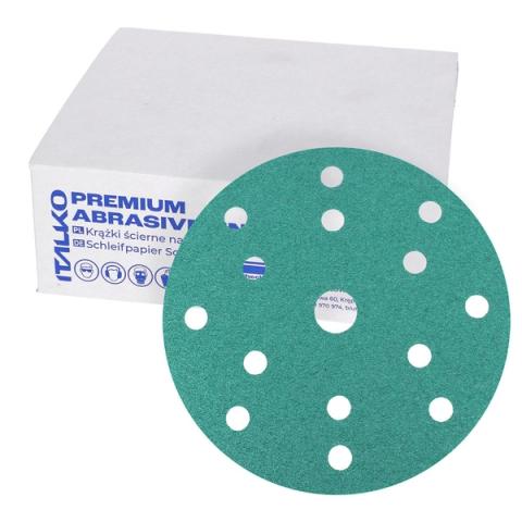 ITALKO Green 150mm 15-Hole Hook-and-Loop Film Sanding Discs – 50 Pack