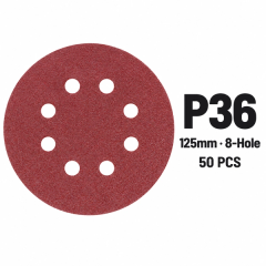ITALKO Red 125mm 8-Hole Hook-and-Loop Sanding Discs – 50 Pack, 125 mm, P36 · Red thumbnail 1