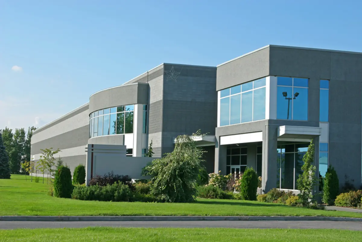 Business offices surrounded by garden