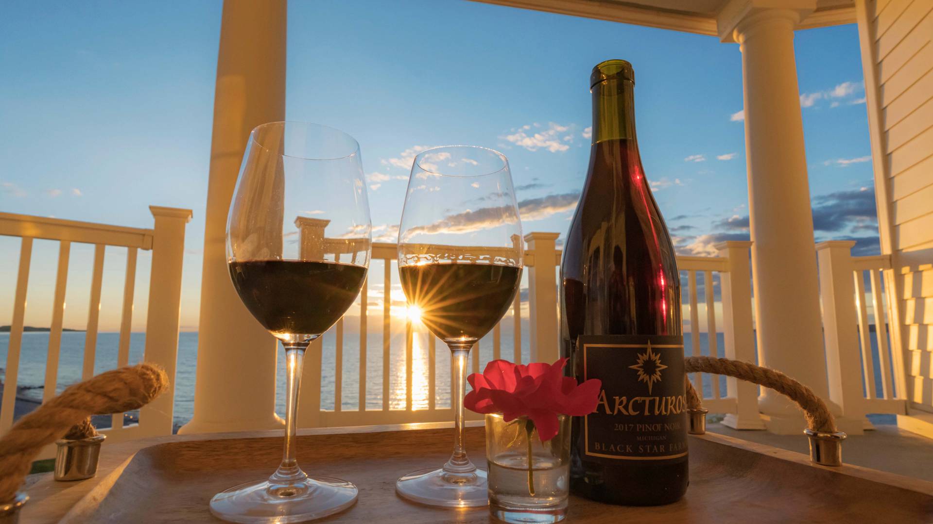 Wine glasses on balcony