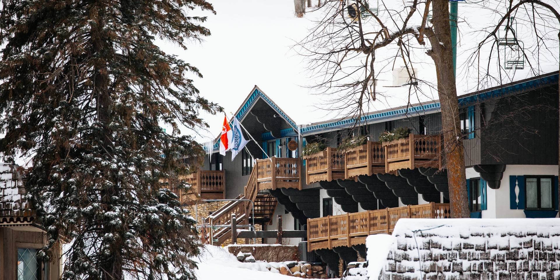 Exterior of Chalet Edelweiss during the evening winter glow