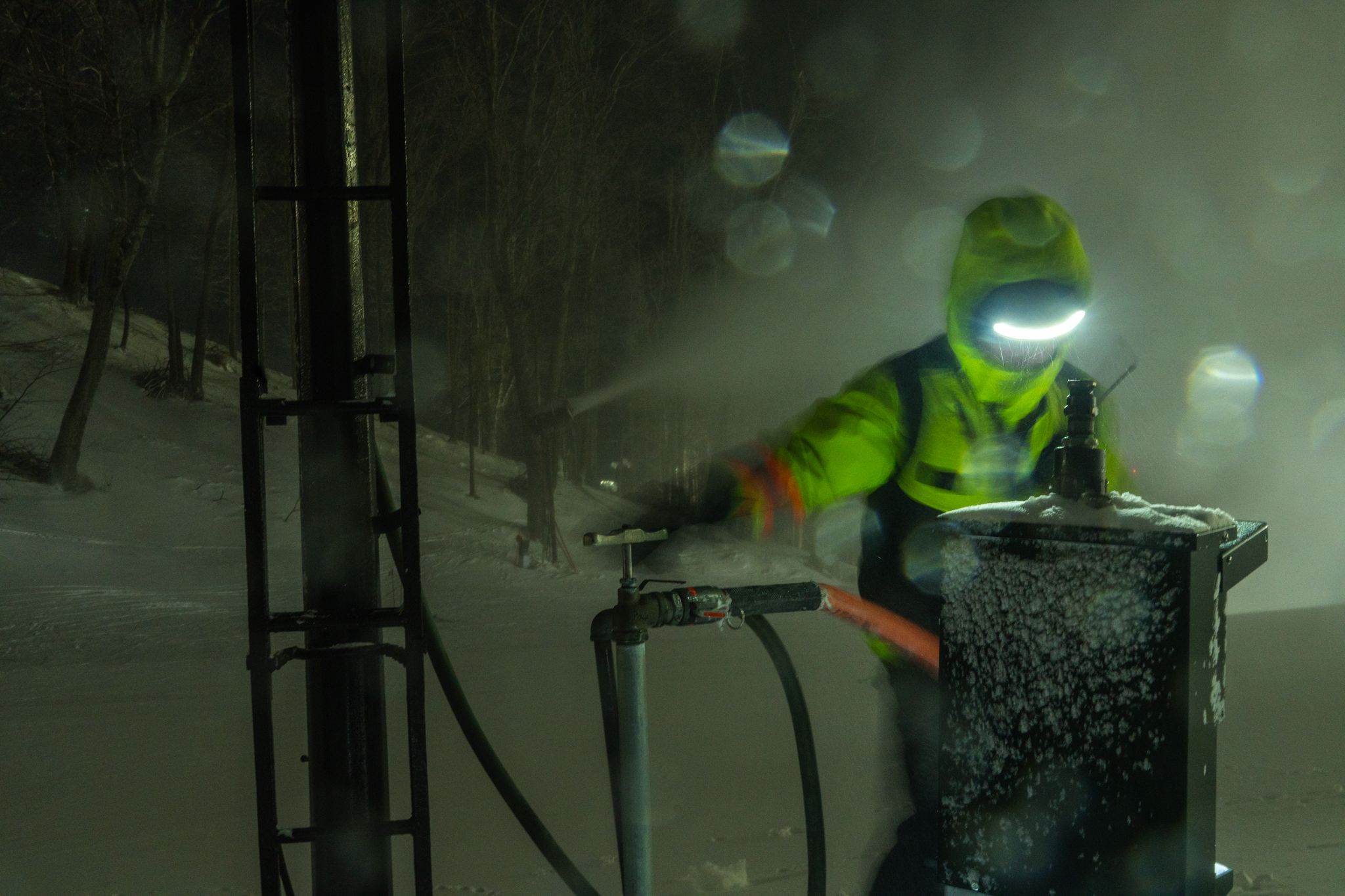 Snowmaker on Victor Glacier at night