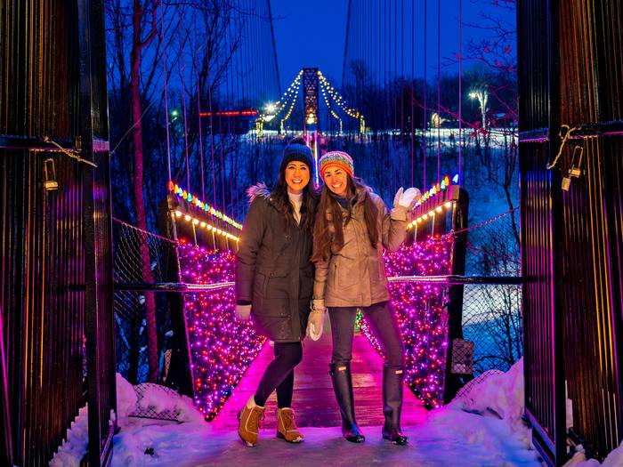 girls walking on SkyBridge in the winter