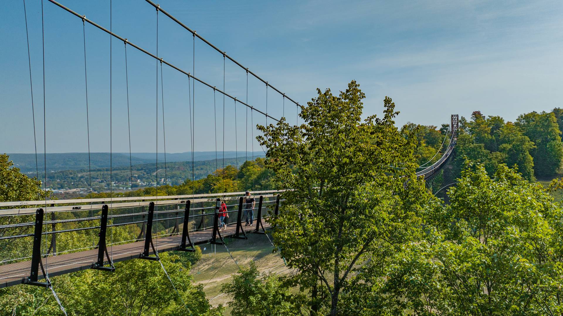 drone view of SkyBridge Michigan and the Boyne Valley