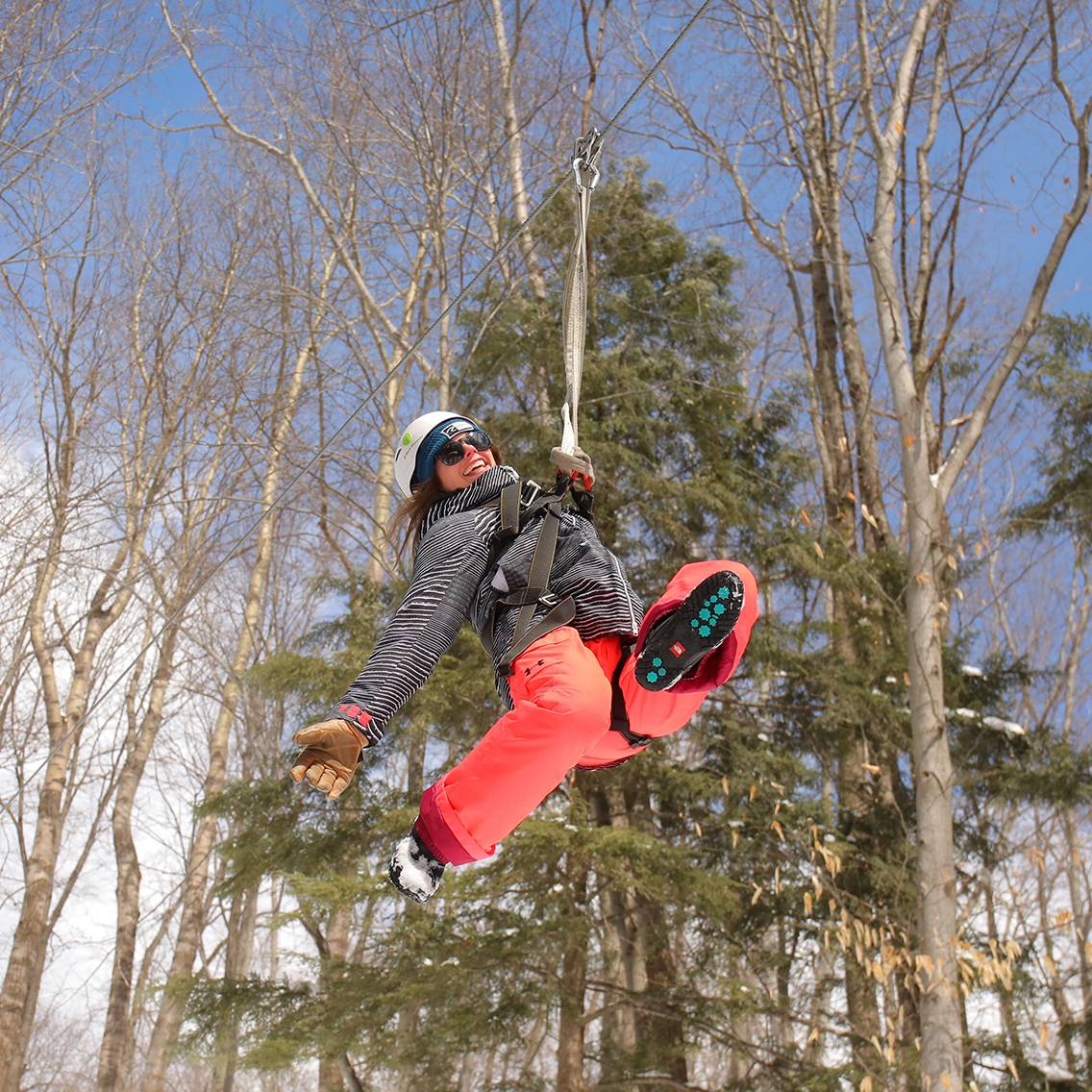 Lady Ziplining in the winter