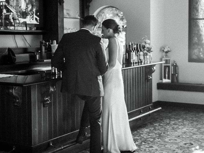 wedding couple at bar