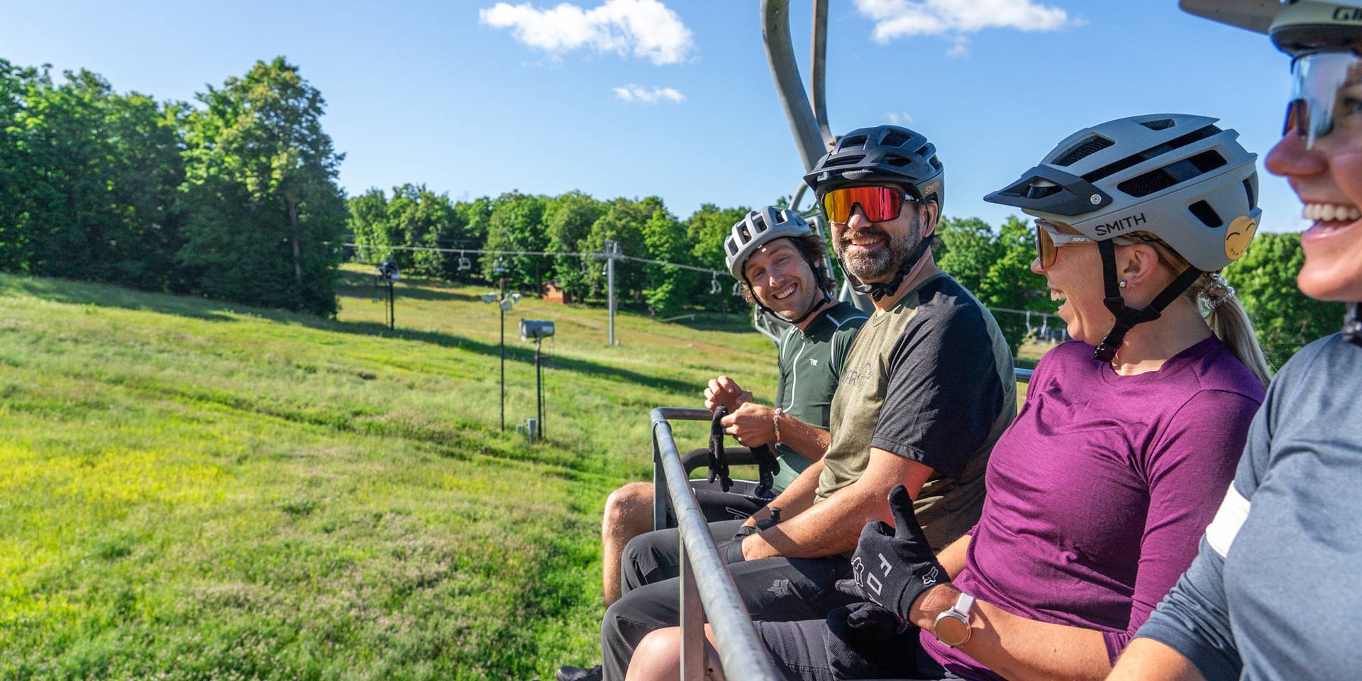 Friends at the top of boyne mountain at the eagles nest