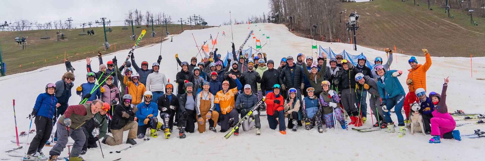 Group of Hemlock Open participants in front of Slalom Ski Race course