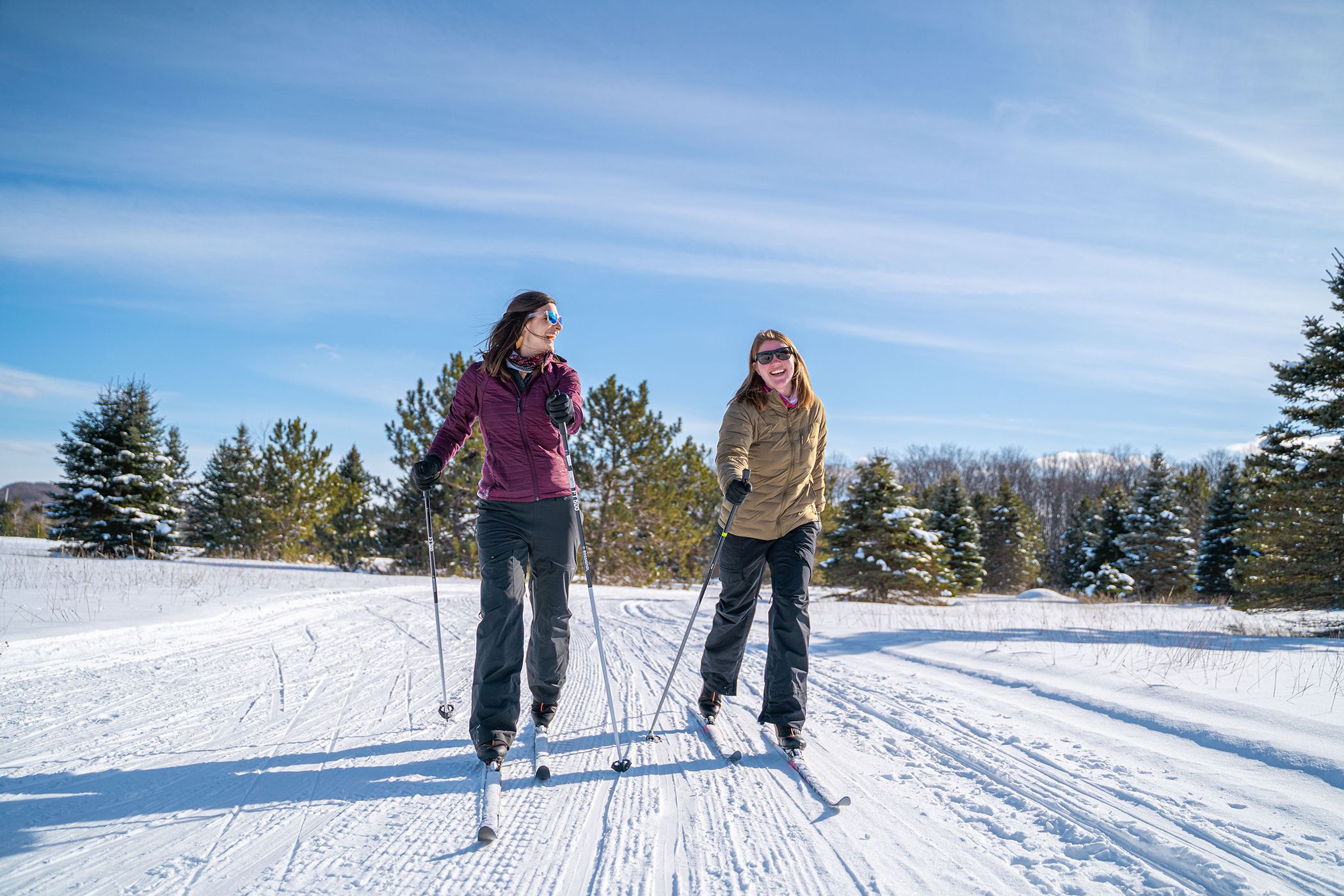 Two ladies enjoying cross country skiing