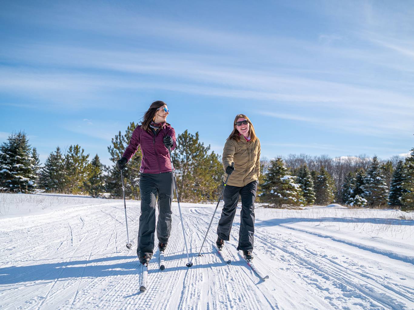 Two ladies enjoying cross country skiing