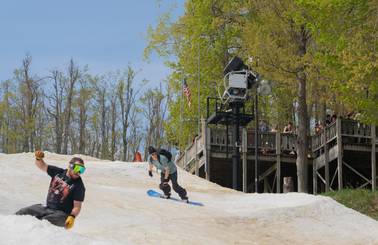 people riding the glacier