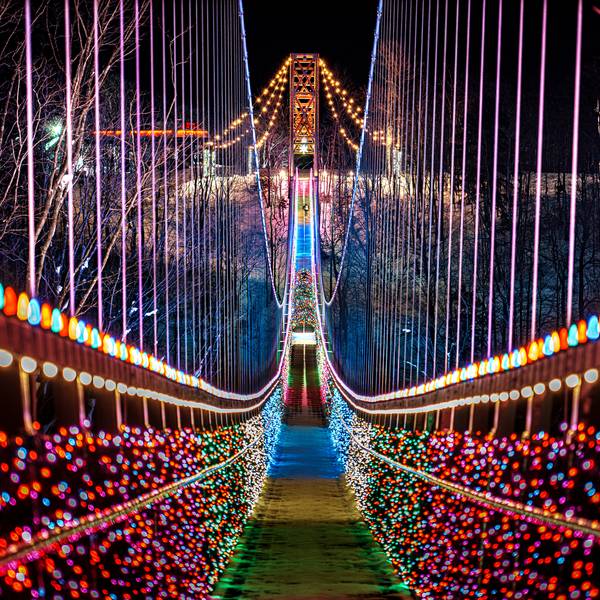 Lights twinkling on SkyBridge Michigan
