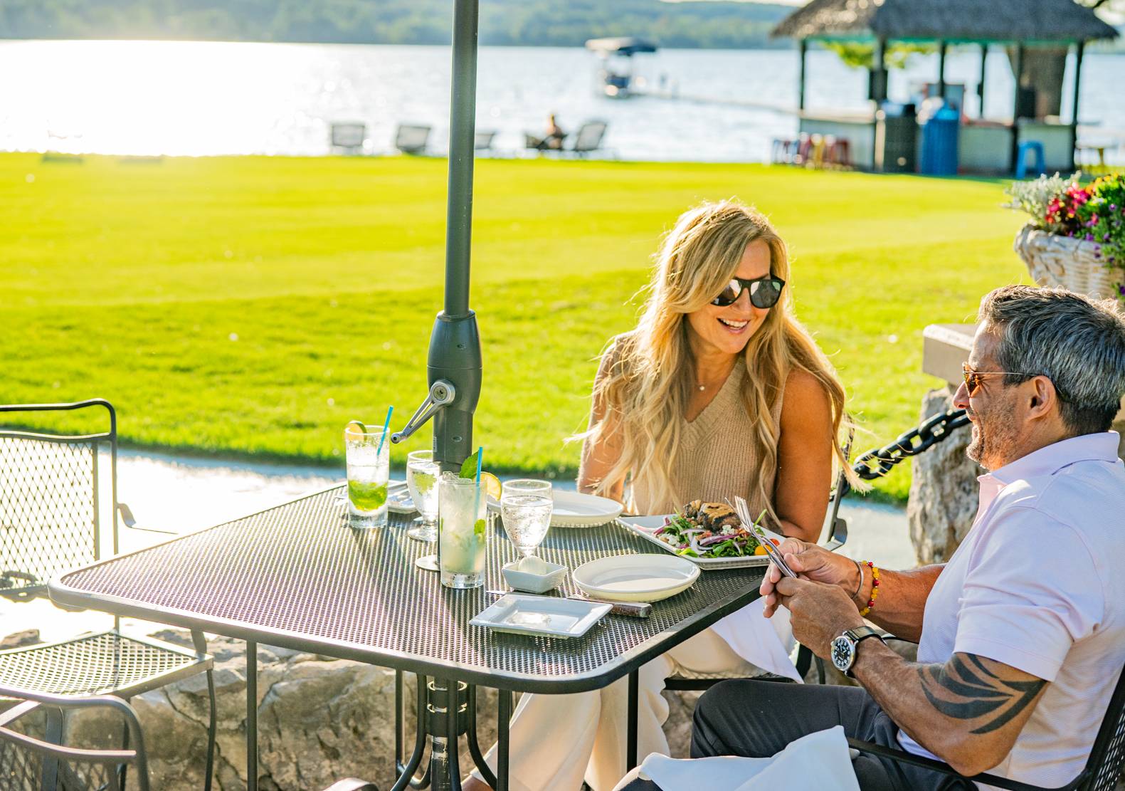 guests having dinner at the beach house