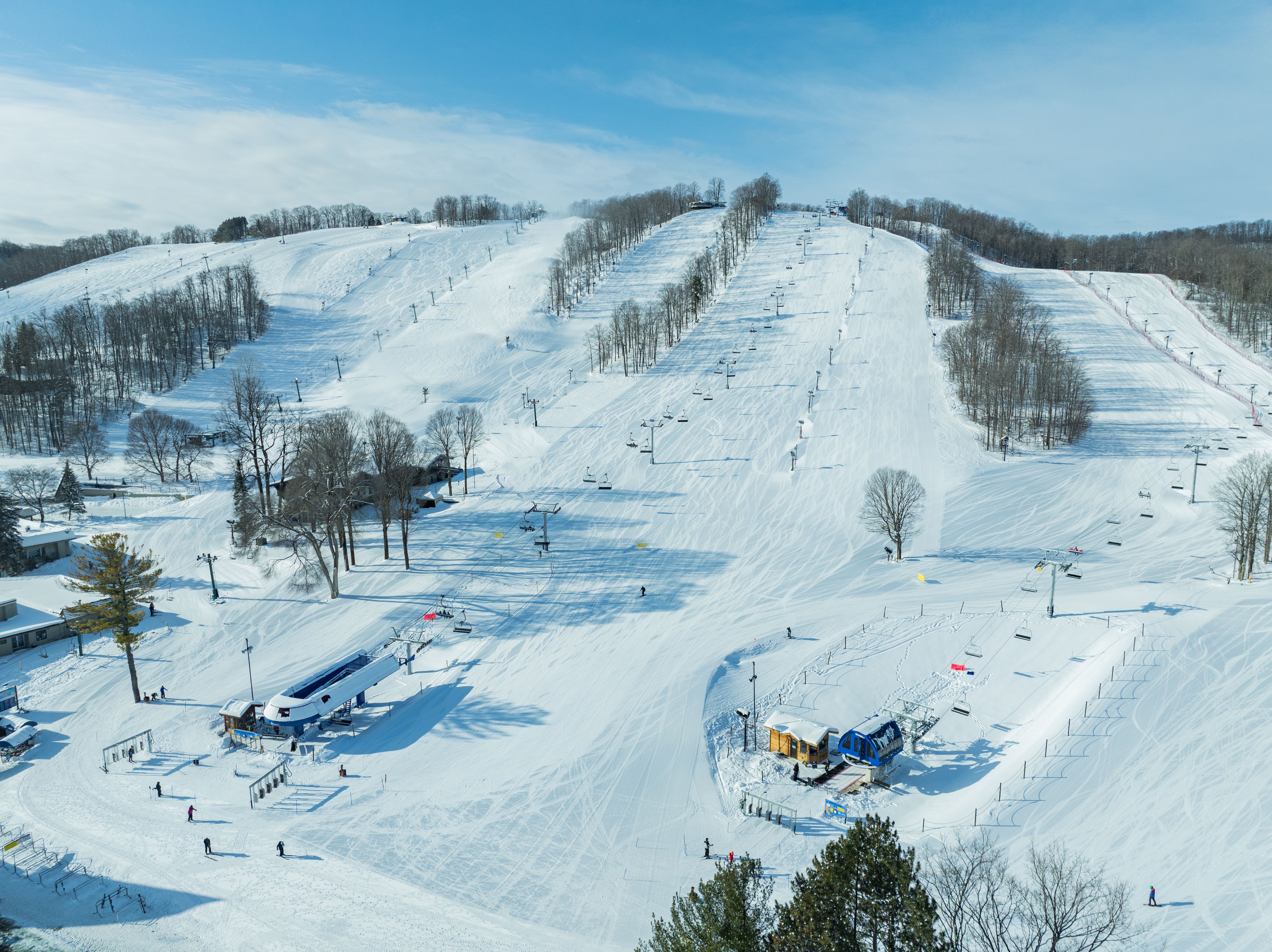 overview shot of ski slopes