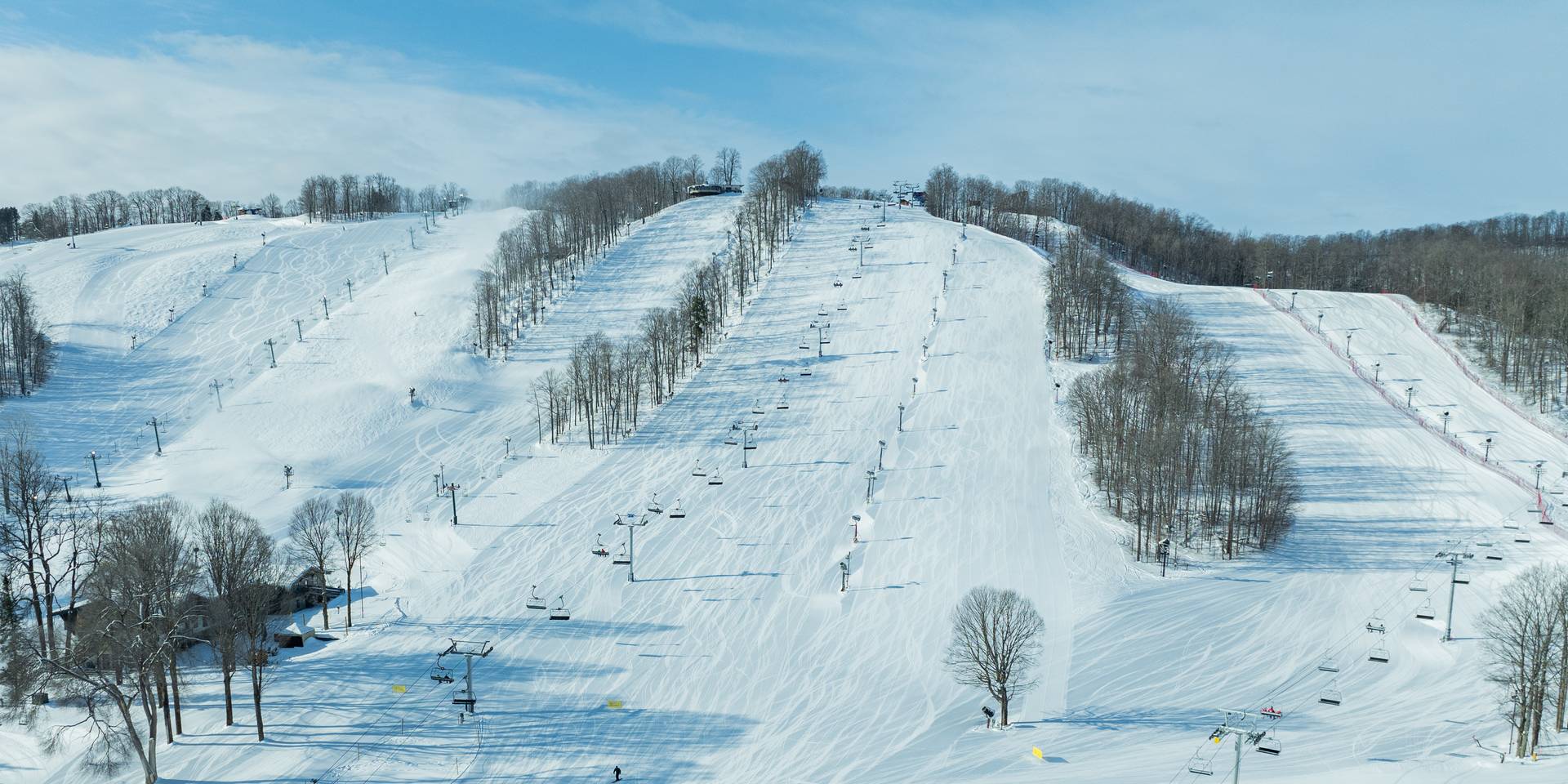 overview shot of ski slopes