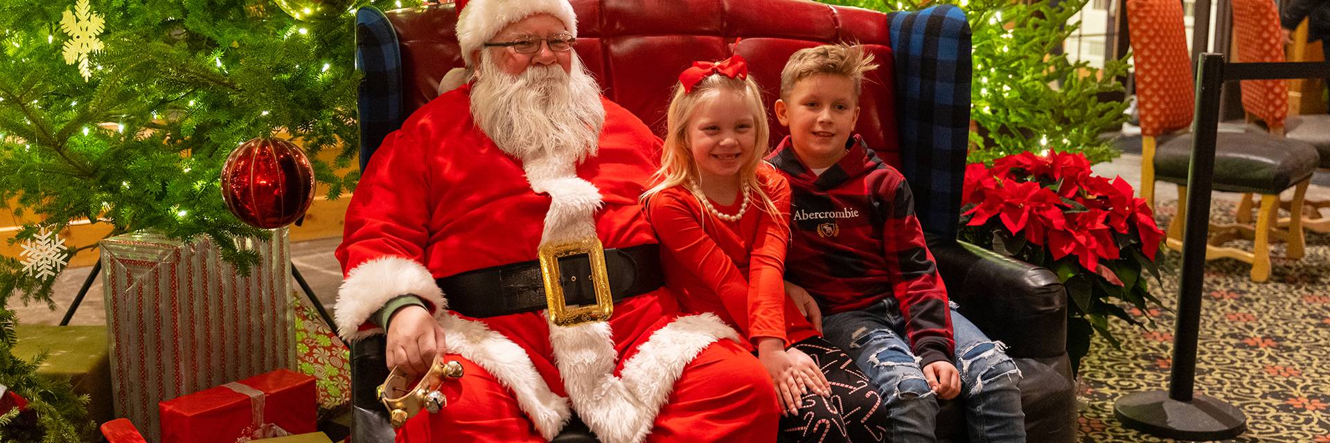 Santa with two kids at Boyne Mountain
