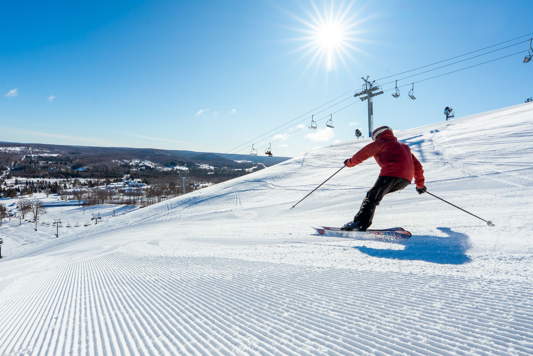 skier on Aurora at boyne mountain
