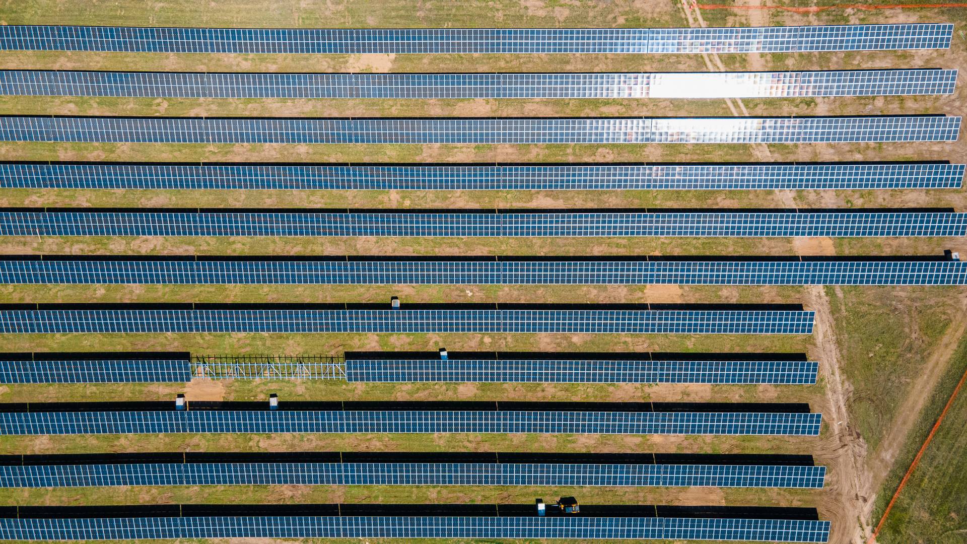 Rows of solar panels in Boyne Mountain's solar field