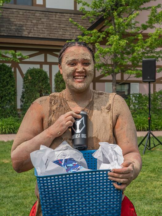 Winner of the dirtiest dog award covered in mud