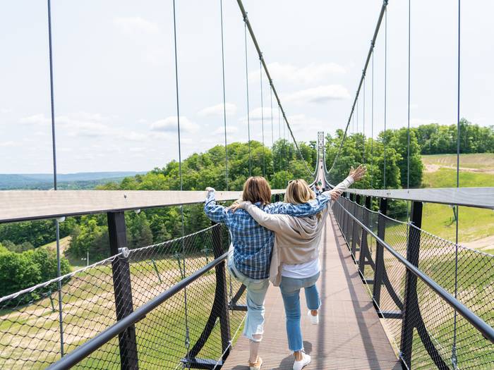 two ladies having fun on skybridge michigan