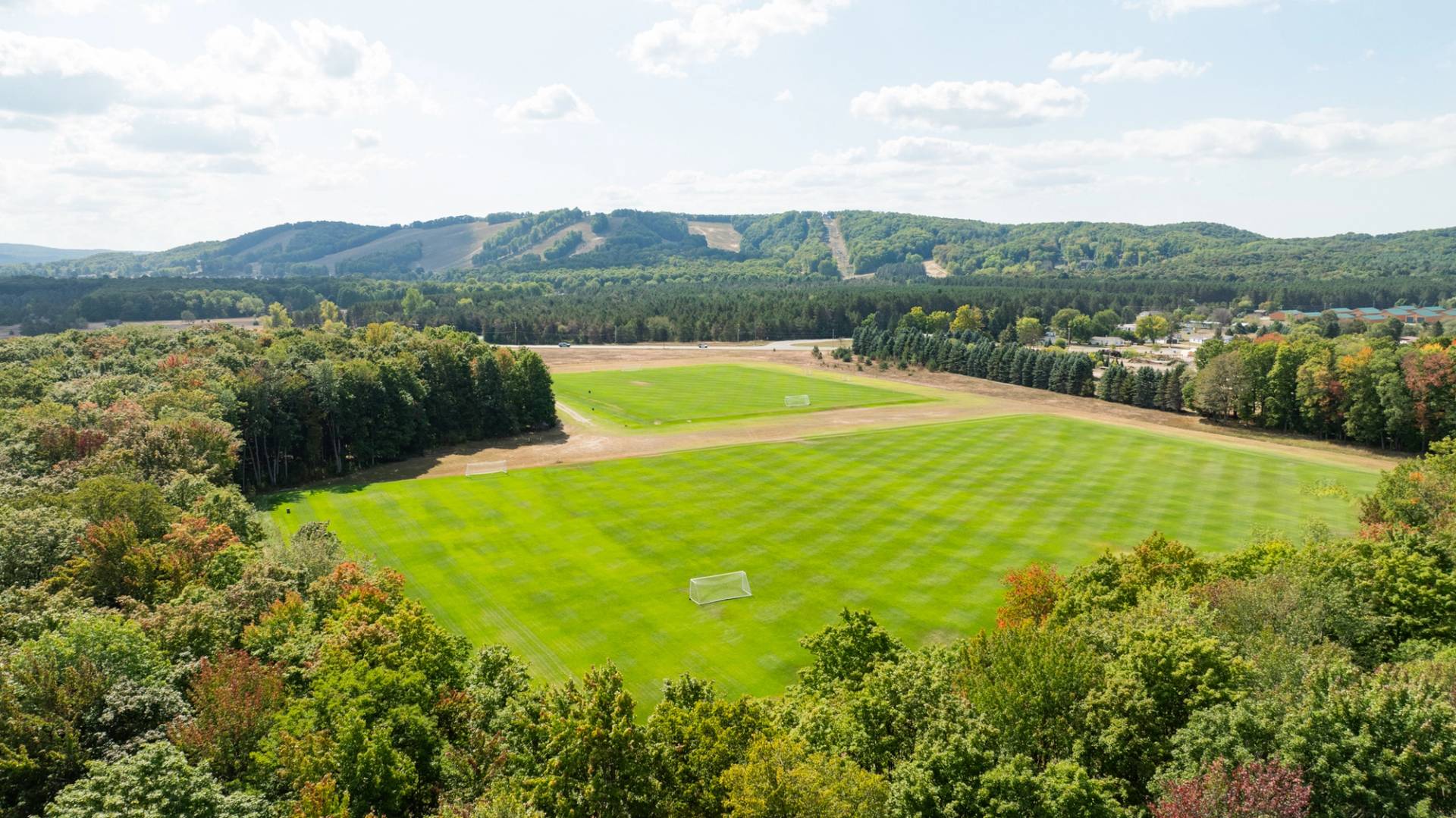Arial view of the Boyne Mountain soccer fields.