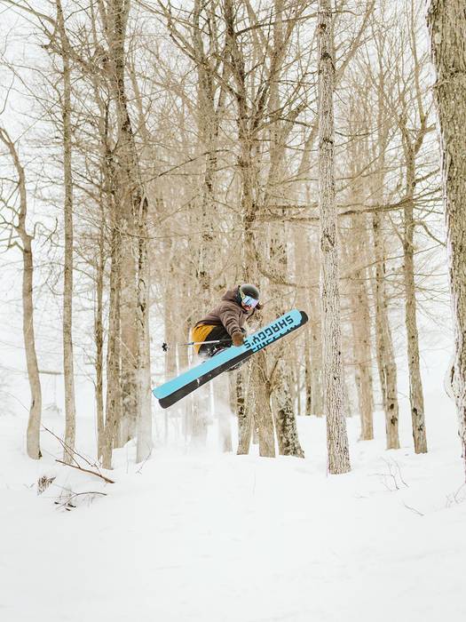 pro skier riding glades