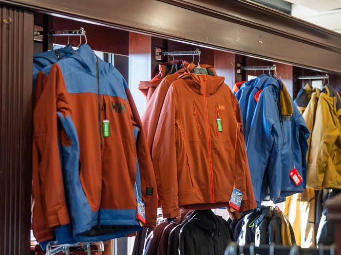 racks of Helly Hanson winter coats at Boyne Country Sports