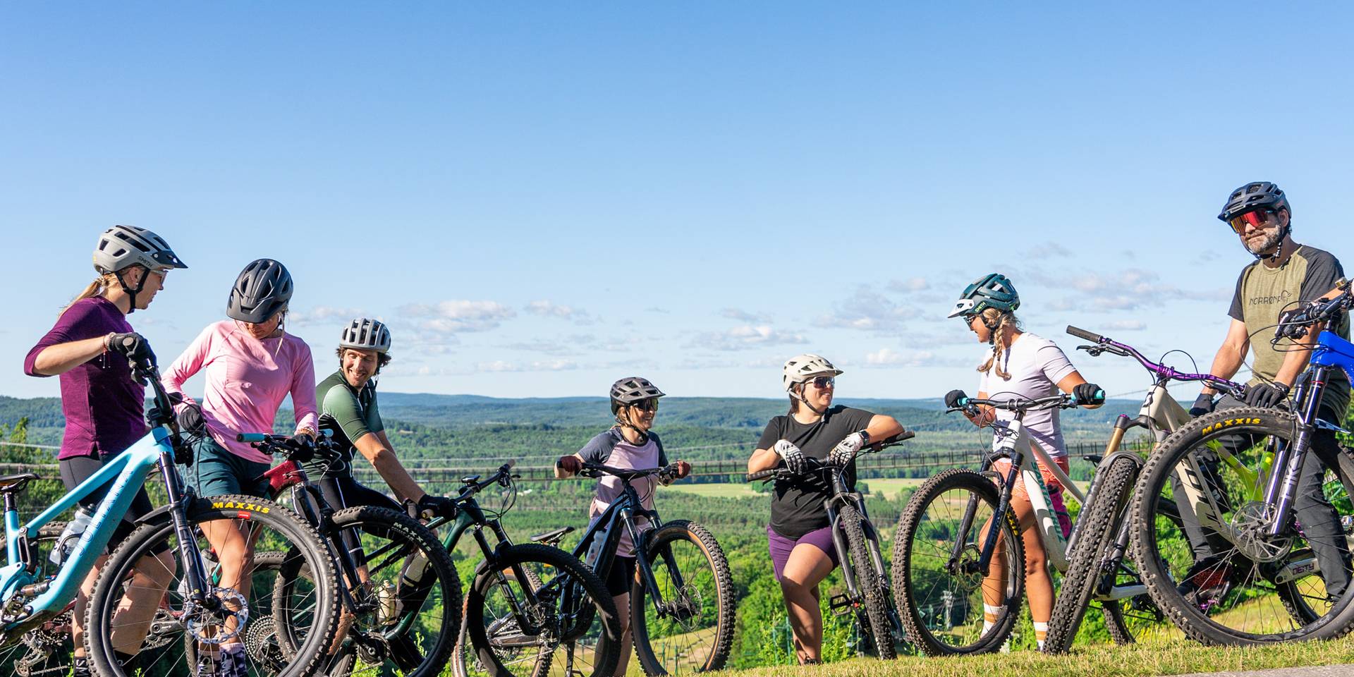 Group of Mountain Bikers on the top of Boyne Mountain