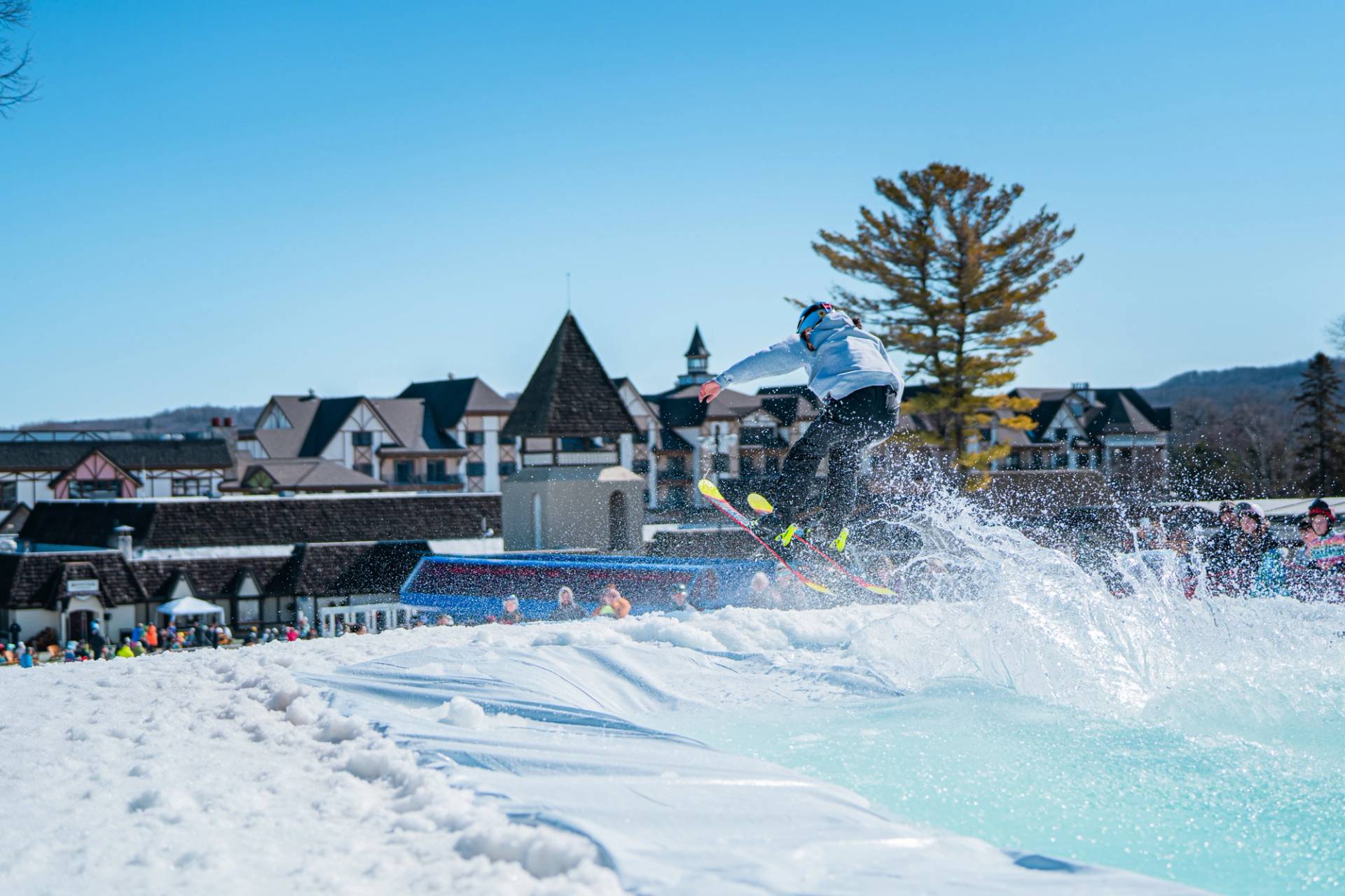 Person getting over slush cup pond