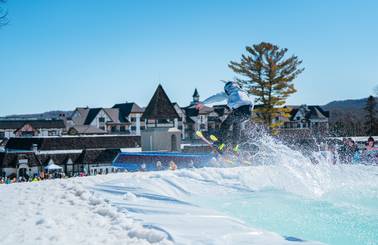 Person getting over slush cup pond