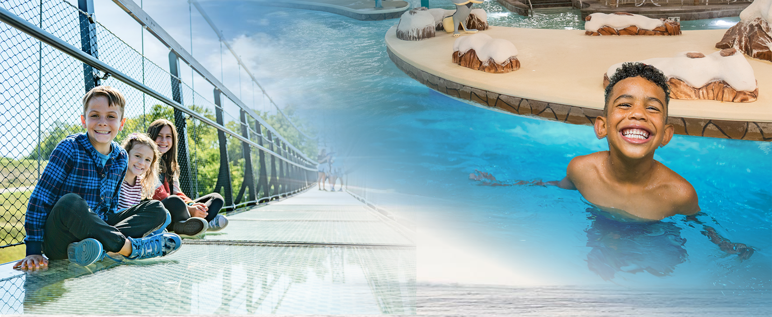 kids on SkyBridge Michigan and at Waterpark