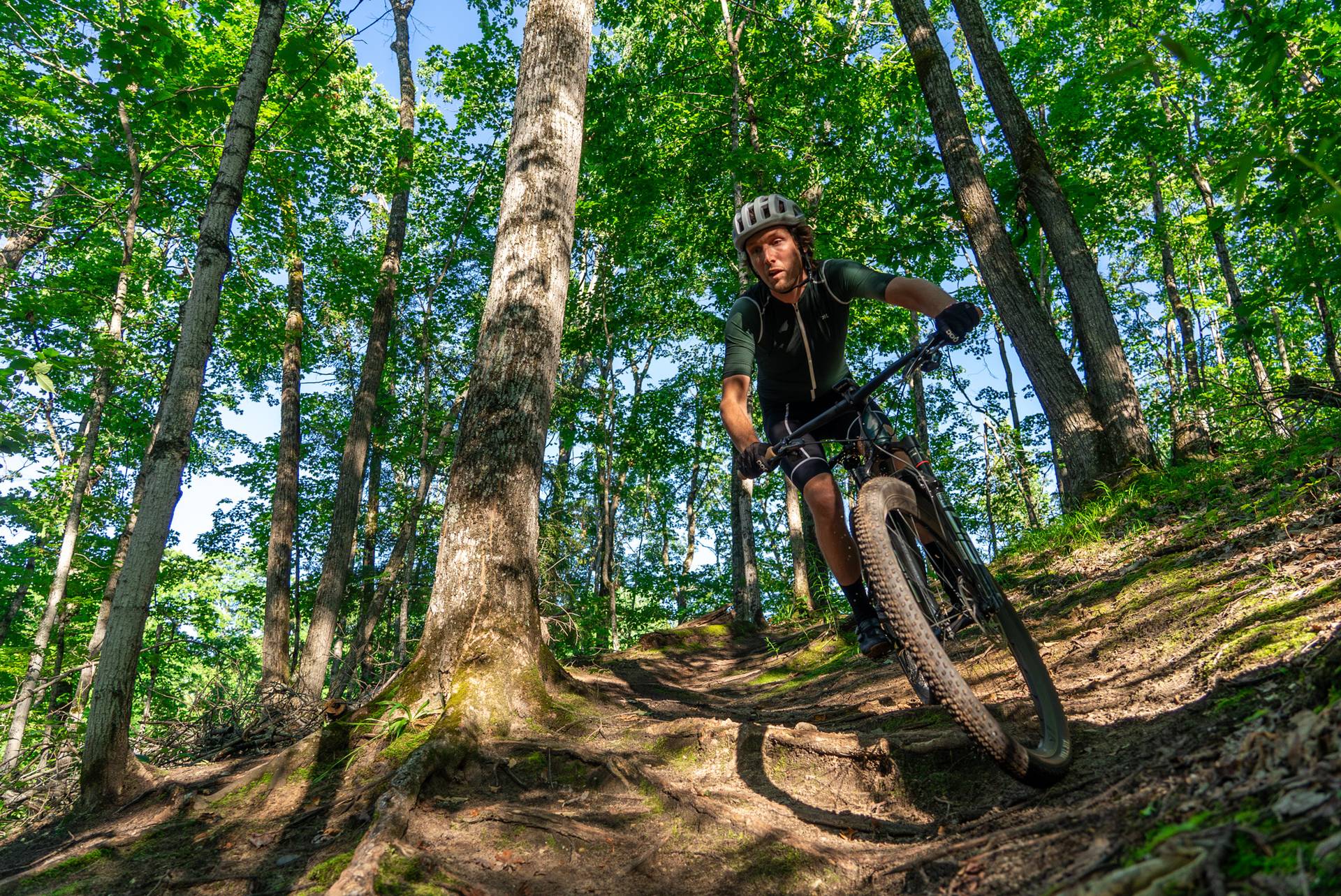 person riding mountain bike at boyne mountain