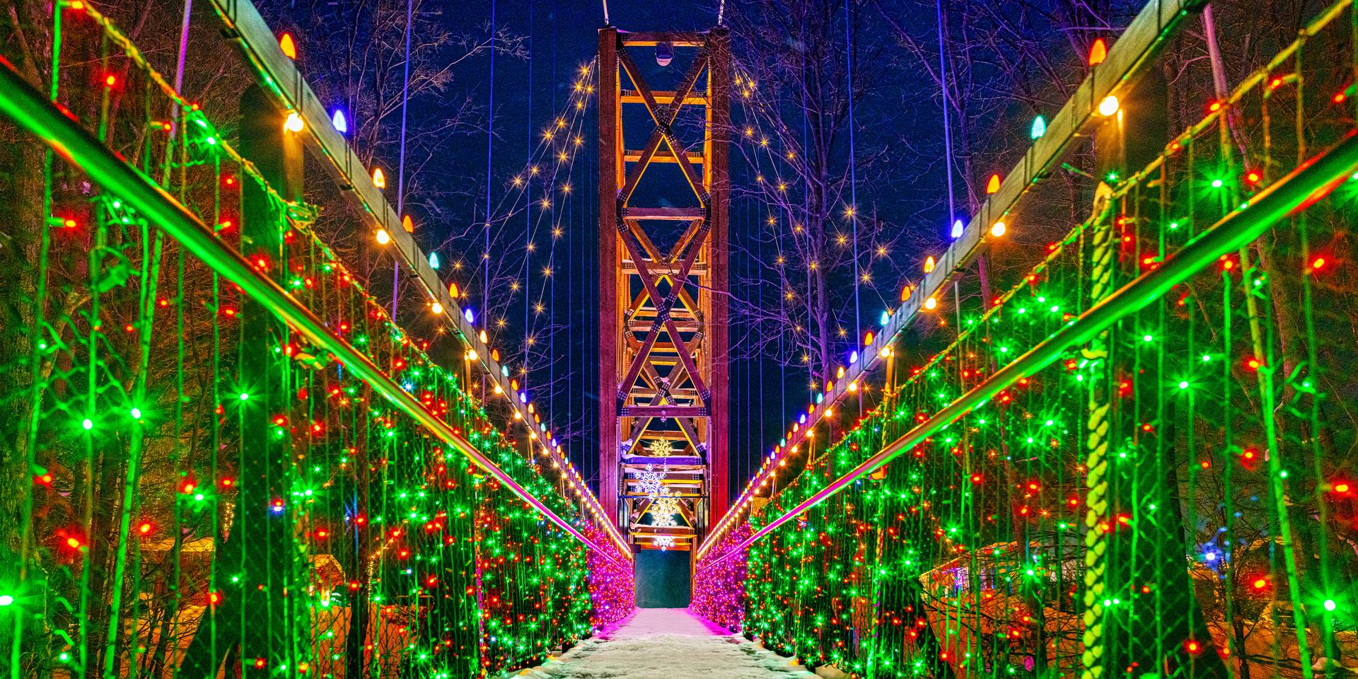 Lights in the Sky on SkyBridge Michigan at holidays