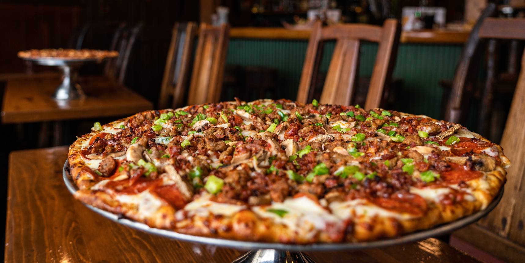 Pizza on tray in The Trophy Room