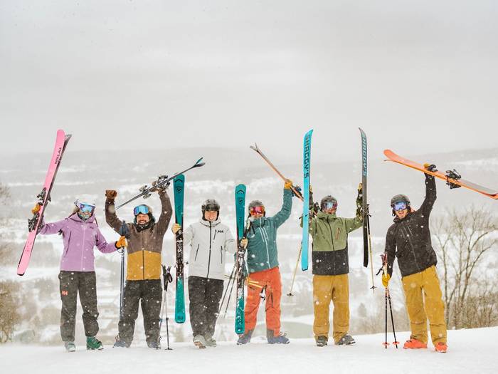 Skiers having fun