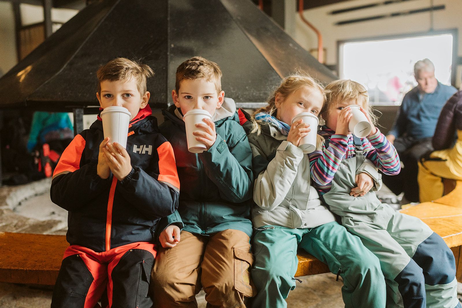 Children drinking Hot Chocolate in the Eagles Nest