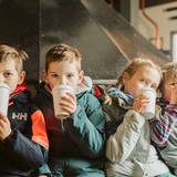 Children drinking Hot Chocolate in the Eagles Nest