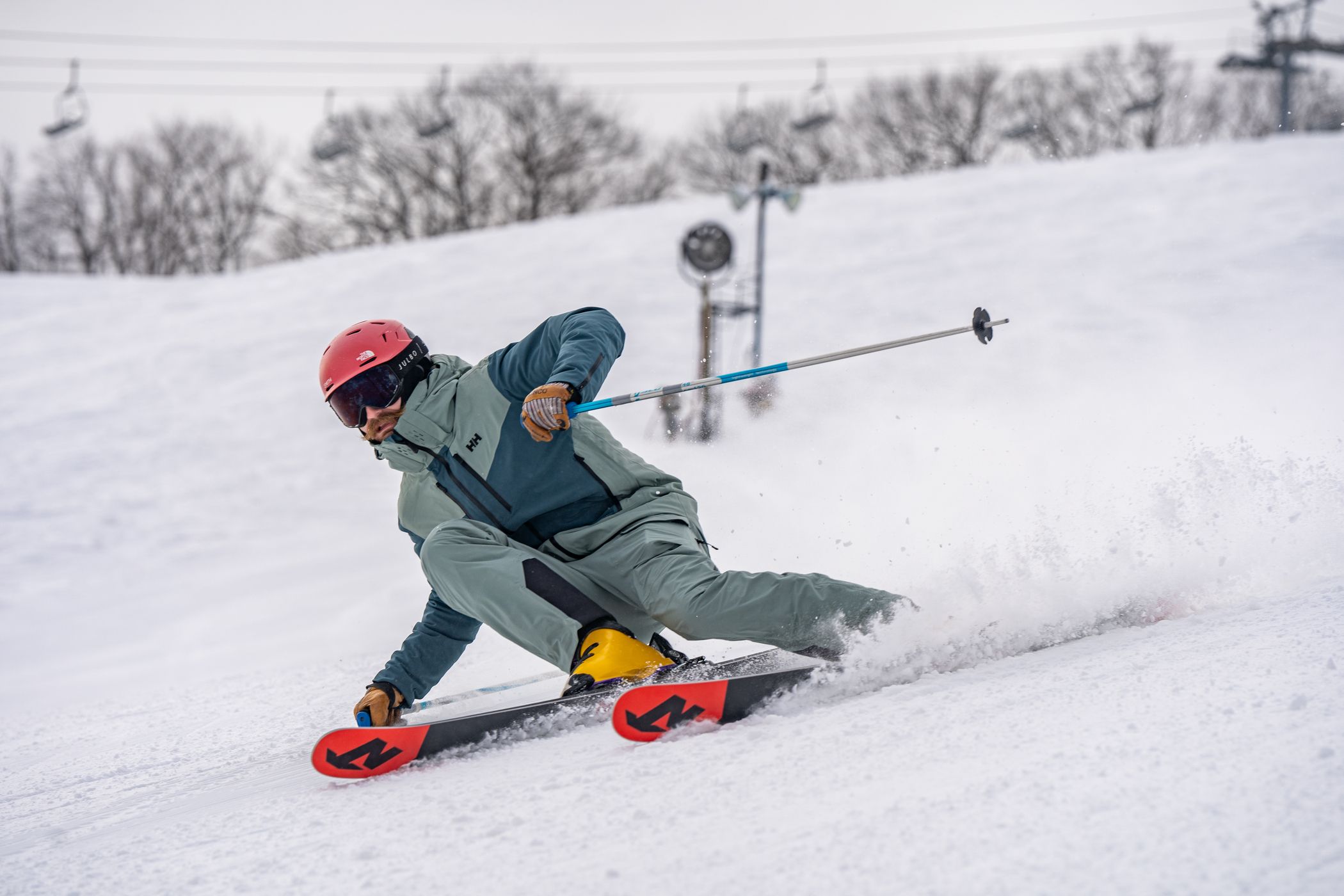 skier in lake effect powder