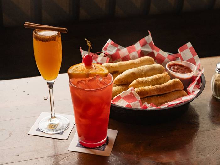 Cocktails and breadsticks at Trophy Room