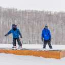 Younger rider hitting box at Fritz's Terrain Park