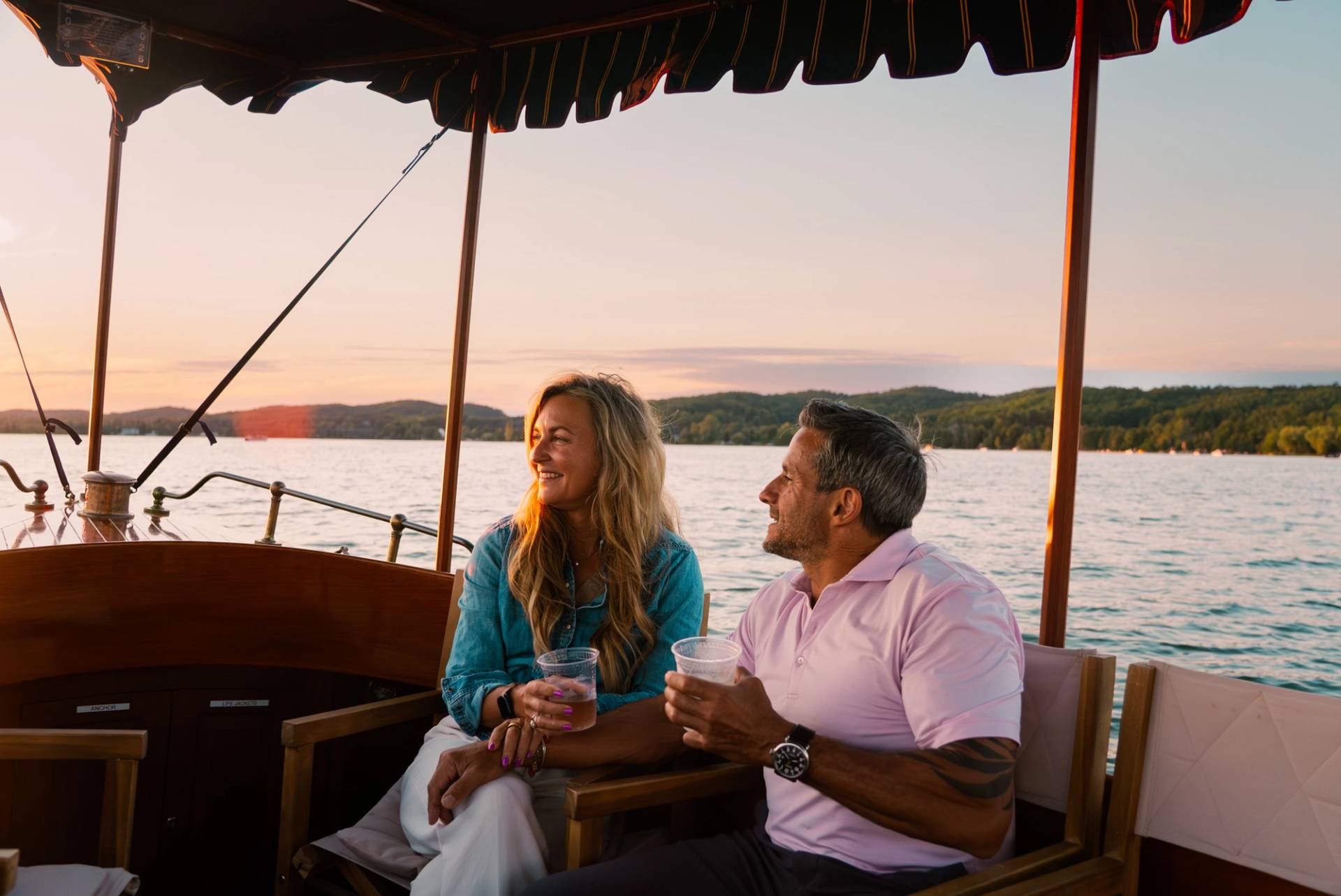 couple on sunset boat cruise
