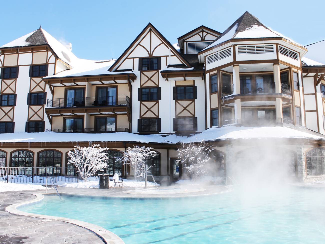 Arial shot of Mountain Grand Lodge pool