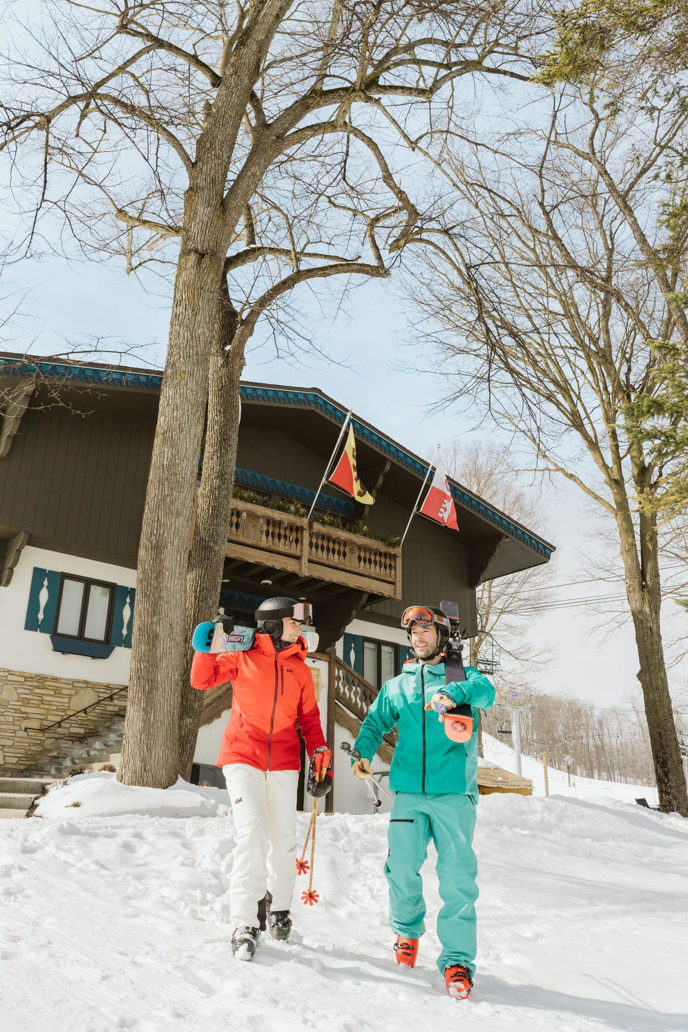 skier walking from lodge