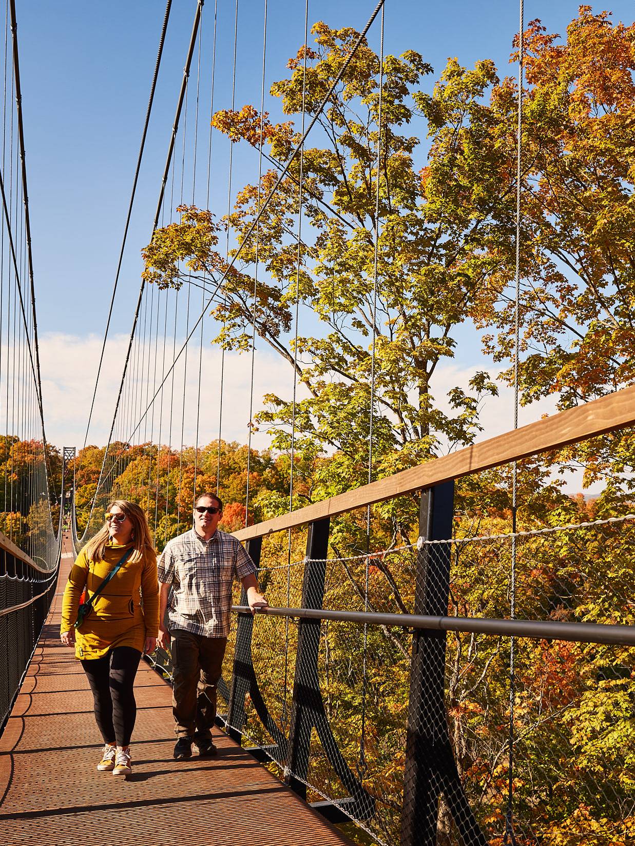 People walking skybridge michigan